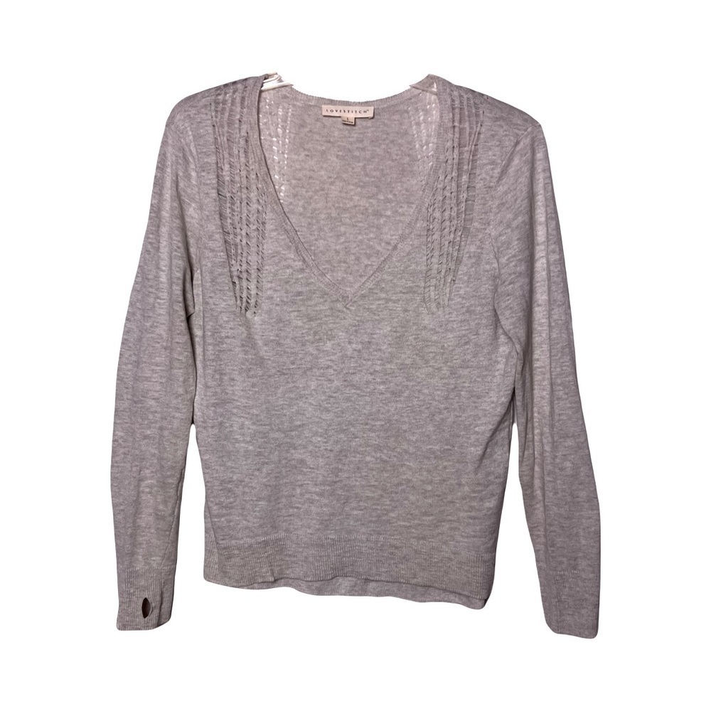 Lovestitch | Lightweight Oatmeal Long Sleeve V-Neck Cotton Sweater, Large